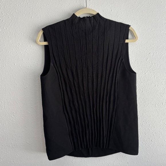 Vince Black Sleeveless Mixed Rib Sleeveless Mock Turtleneck Top - Picture 5 of 6